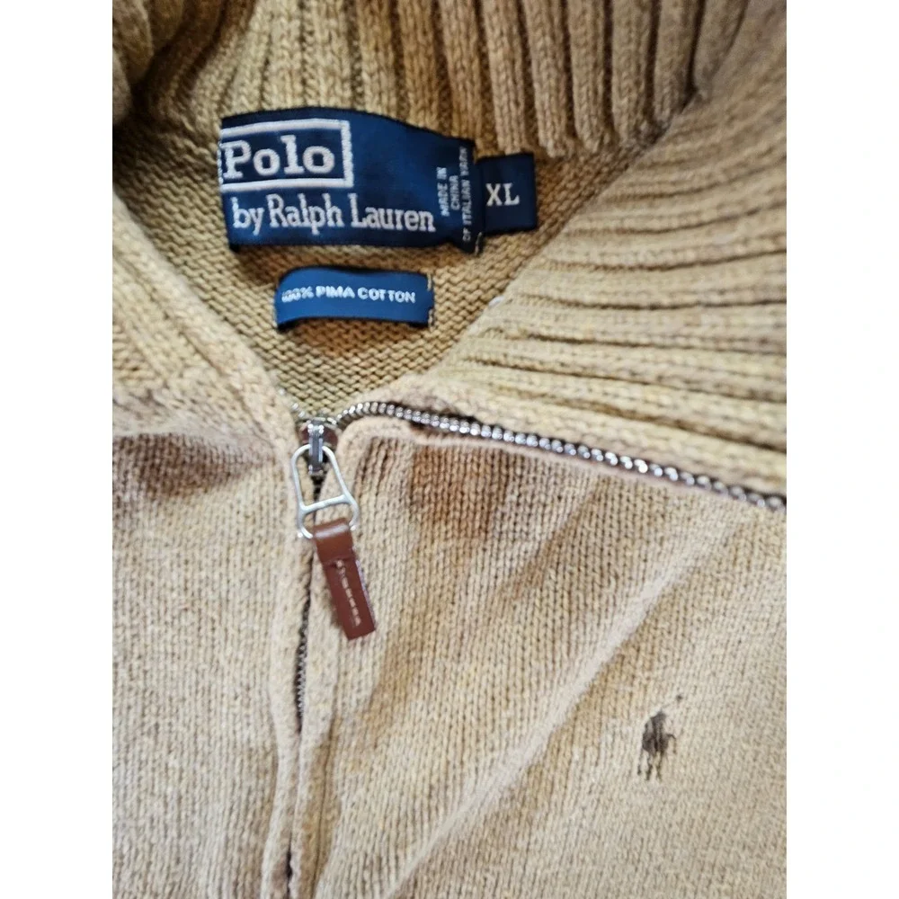 Polo Ralph Lauren Tan Pima Cotton Quarter Zip Sweater XL Beige Pullover